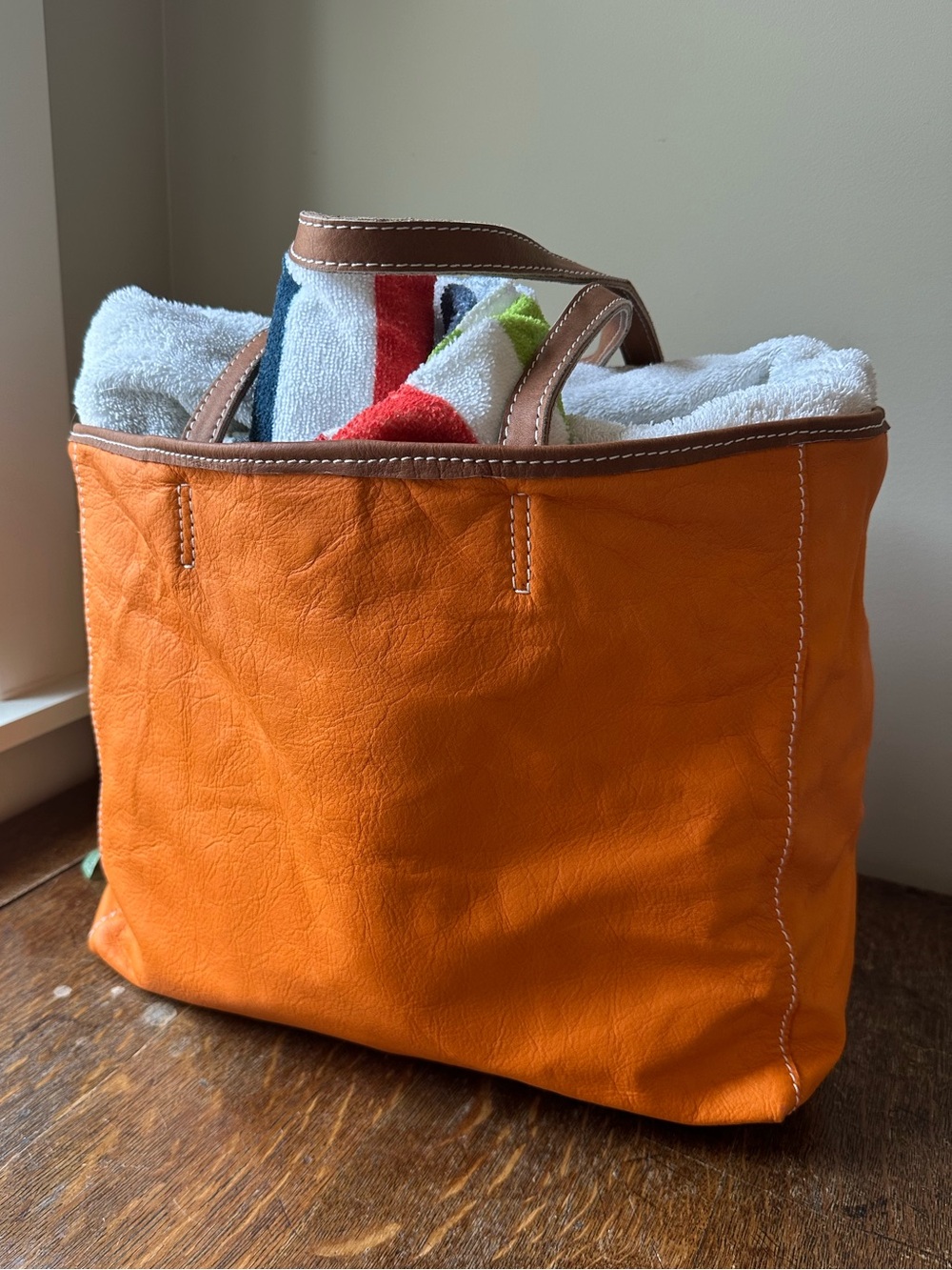 Creazioni Maurizio Soft Italian Leather Tote in Orange NWT